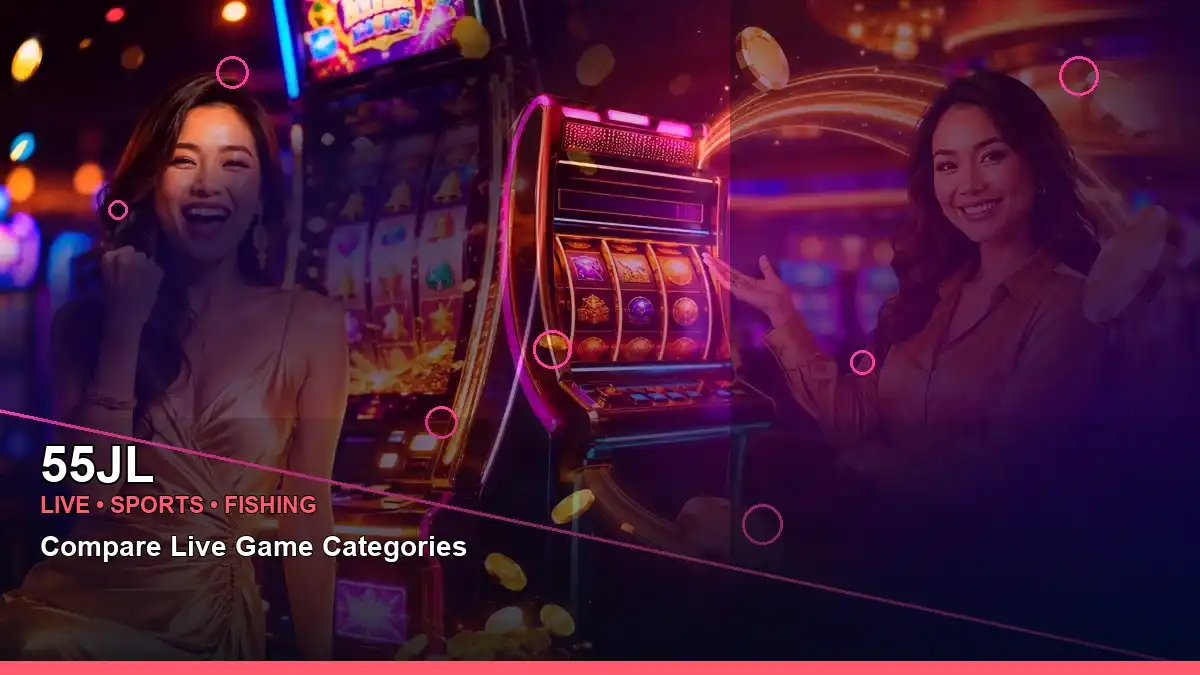 55JL mobile-friendly slot game scene with a close-up neon casino layout